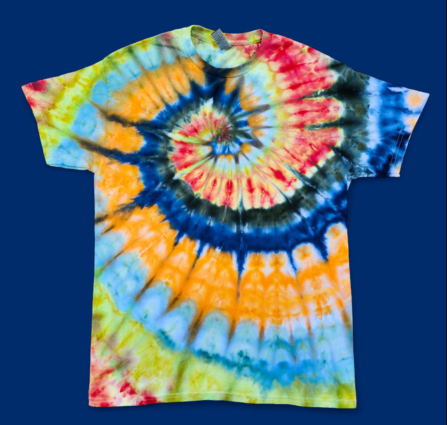 Vibrant Orange, Green, and Blue Ice Tie Dye Shirt