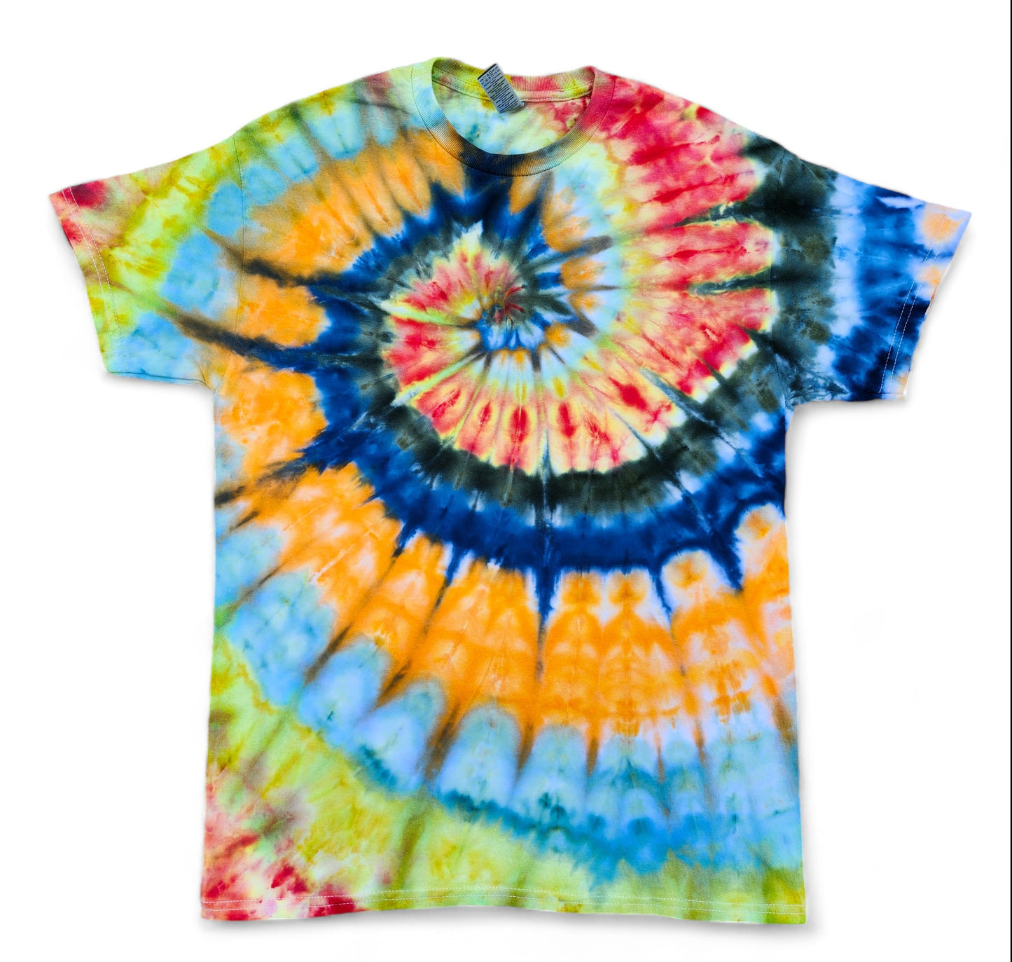 Vibrant Orange, Green, and Blue Ice Tie Dye Shirt