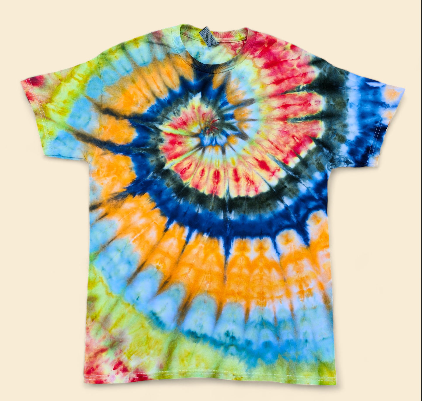 Vibrant Orange, Green, and Blue Ice Tie Dye Shirt
