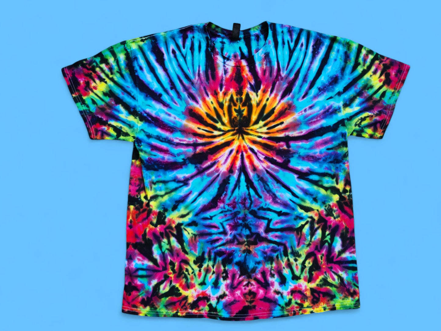 Psychedelic Tie Dye Color Burst T Shirt, ADULT XL.