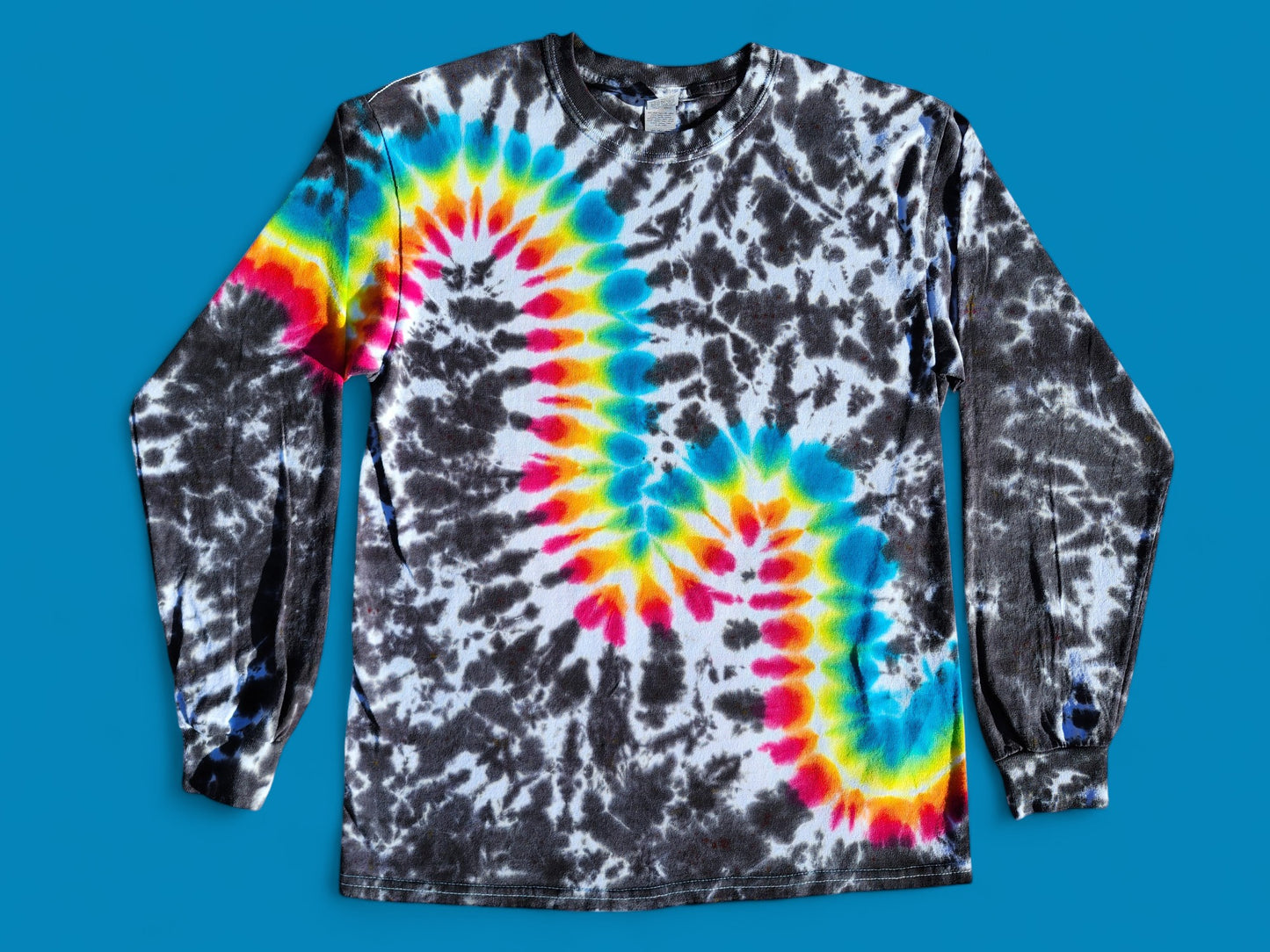 Tie Dye Long Sleeve Shirt in the Rainbow Wave. Adult Size Medium.
