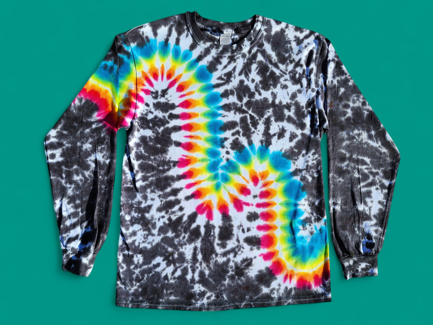 Tie Dye Long Sleeve Shirt in the Rainbow Wave. Adult Size Medium.