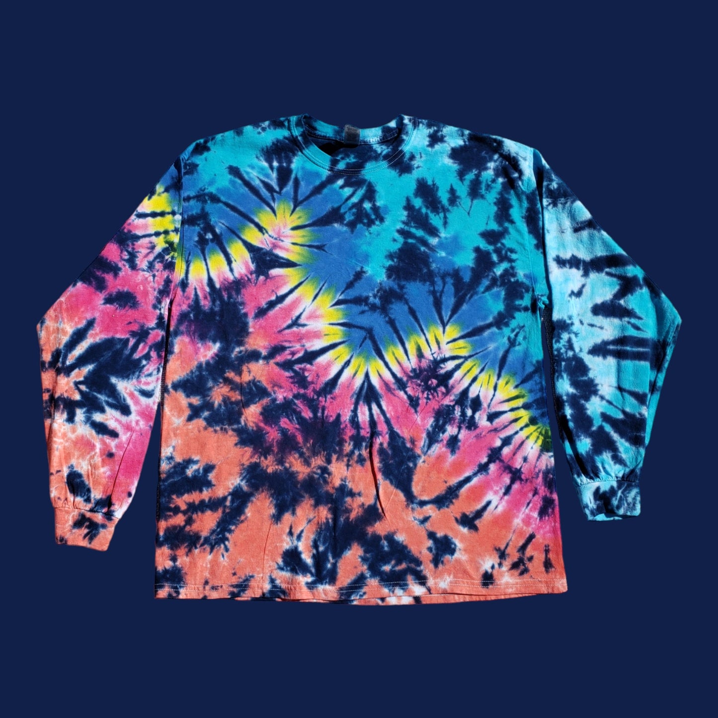 Totally Awesome 80s Tie Dye Shirt – Long Sleeve Tee – Handmade Festival Top – Unisex Adult Sizes – Swatch-Inspired Colors