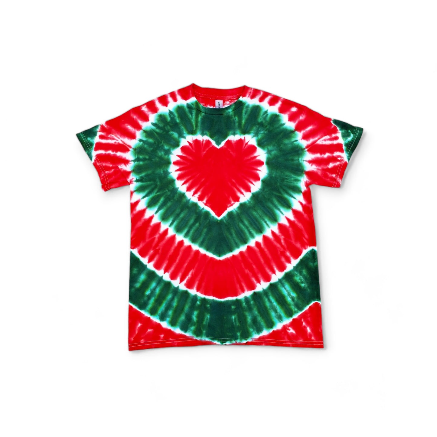 Merry Christmas Tie Dye Heart T-Shirt in Red and Green