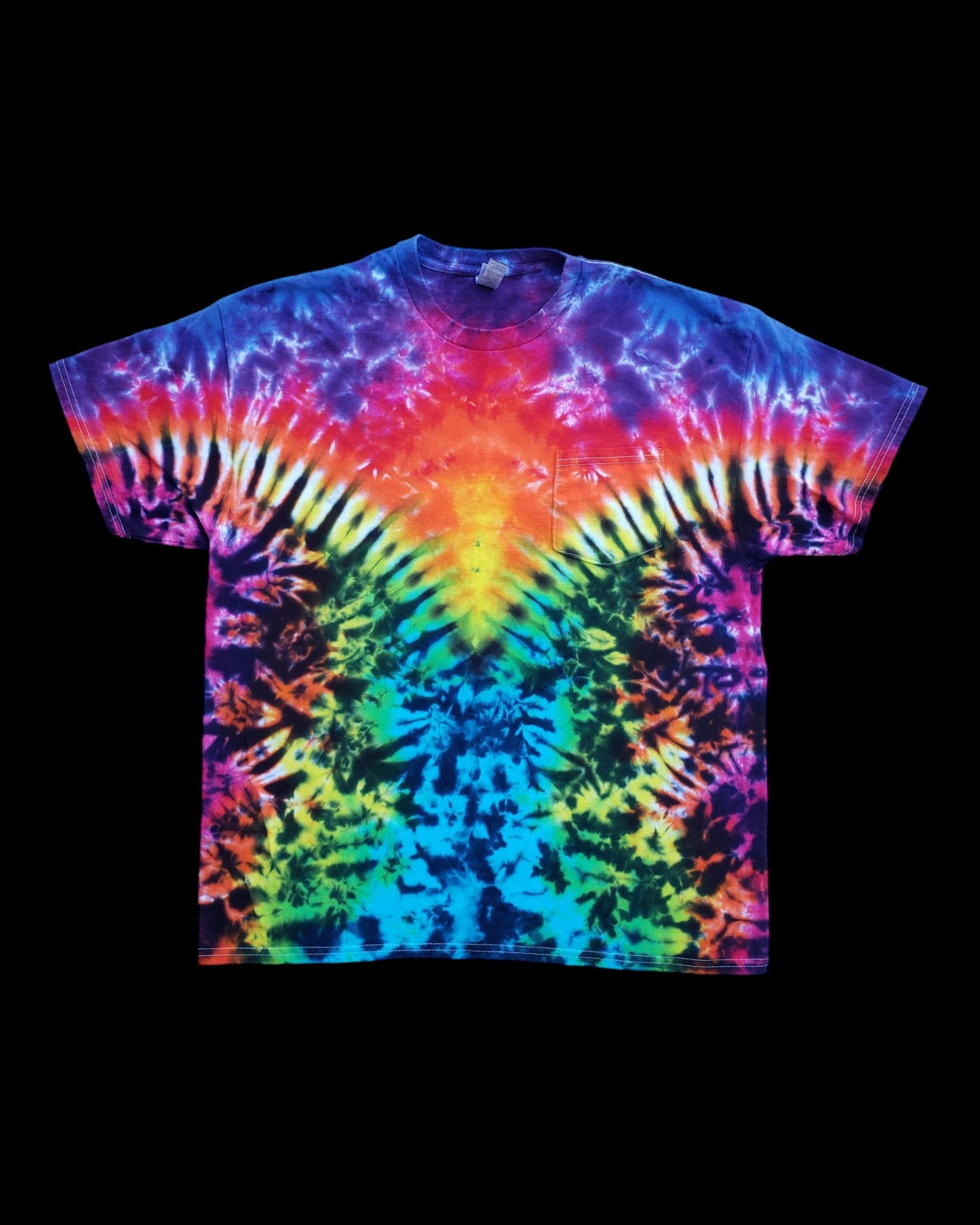 Psychedelic Handmade Tie Dye Shirt in a Mesmerizing Rainbow V Pattern ADULT Sizes