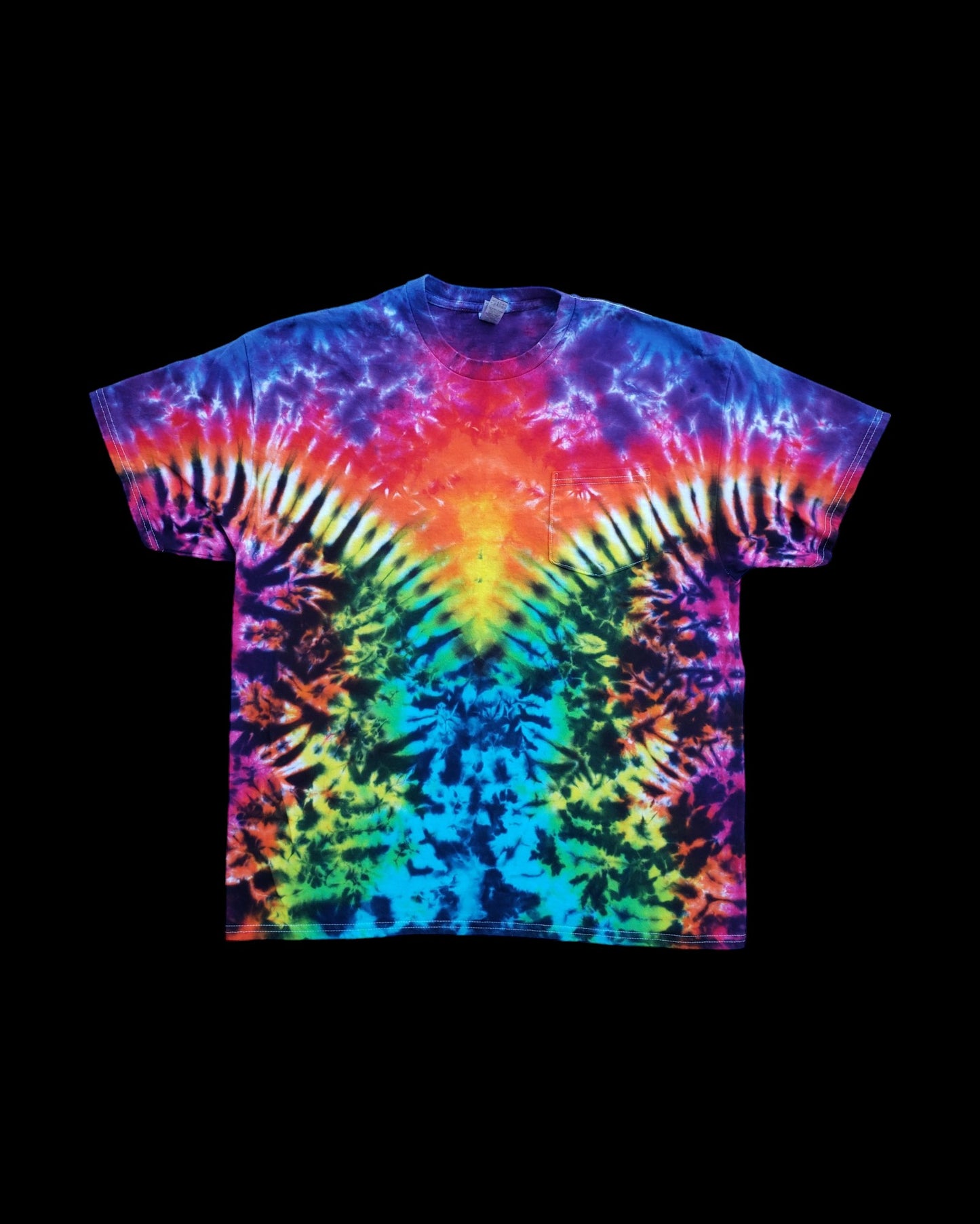 Psychedelic Handmade Tie Dye Shirt in a Mesmerizing Rainbow V Pattern ADULT Sizes