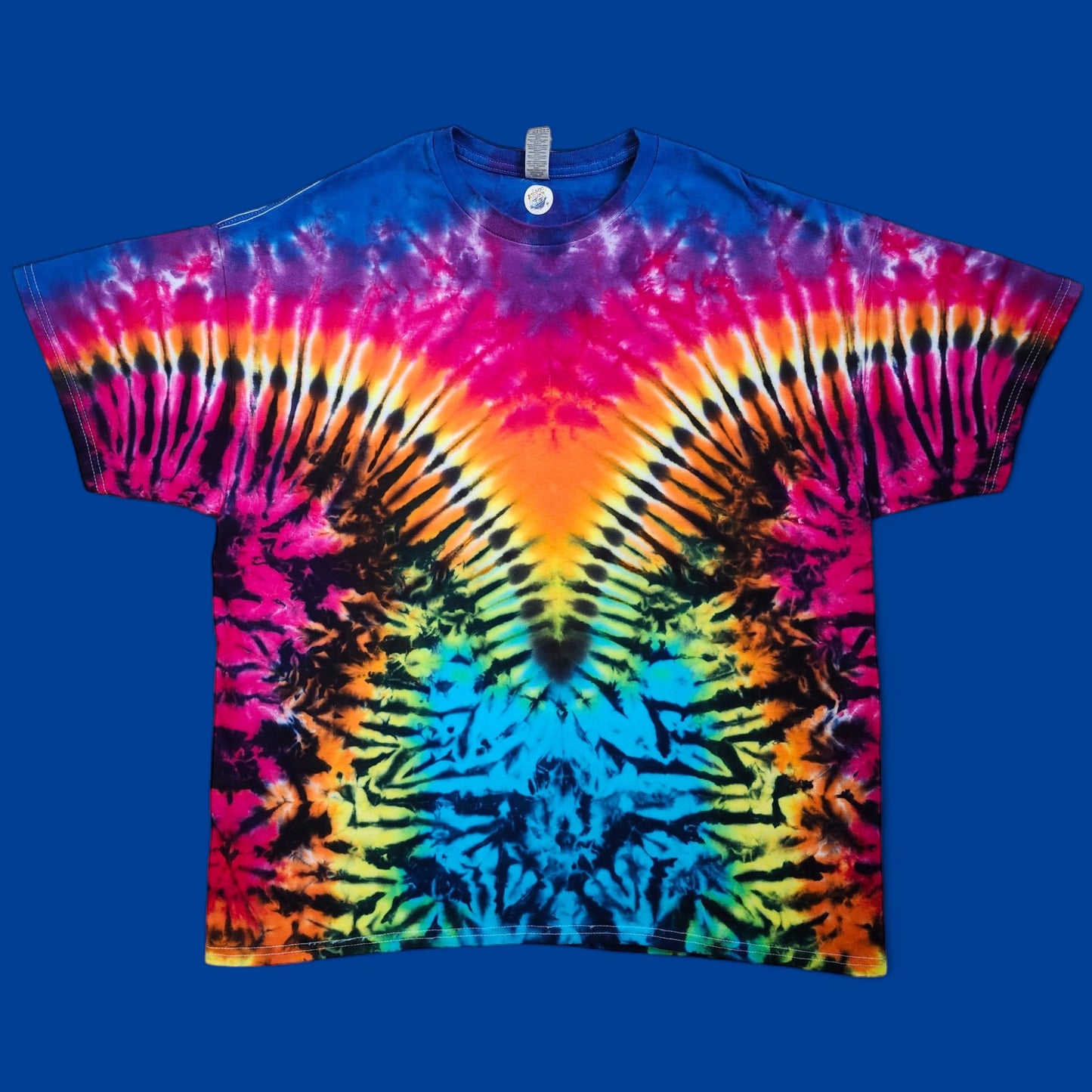 Psychedelic Handmade Tie Dye Shirt in a Mesmerizing Rainbow V Pattern ADULT Sizes