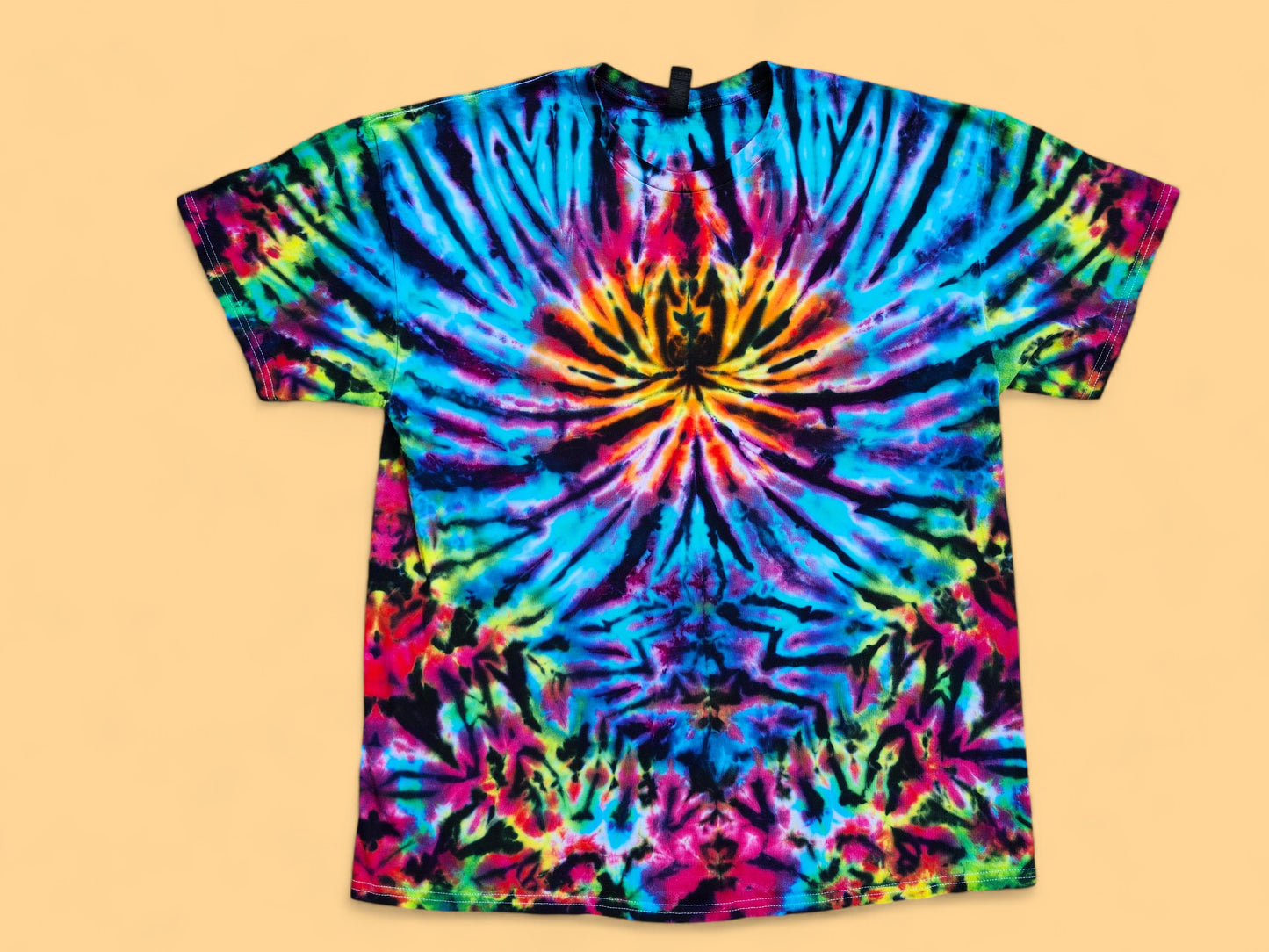 Psychedelic Tie Dye Color Burst T Shirt, ADULT XL. Funky and cool for the Holiday Season, Great Gift Idea, Stocking Stuffer.