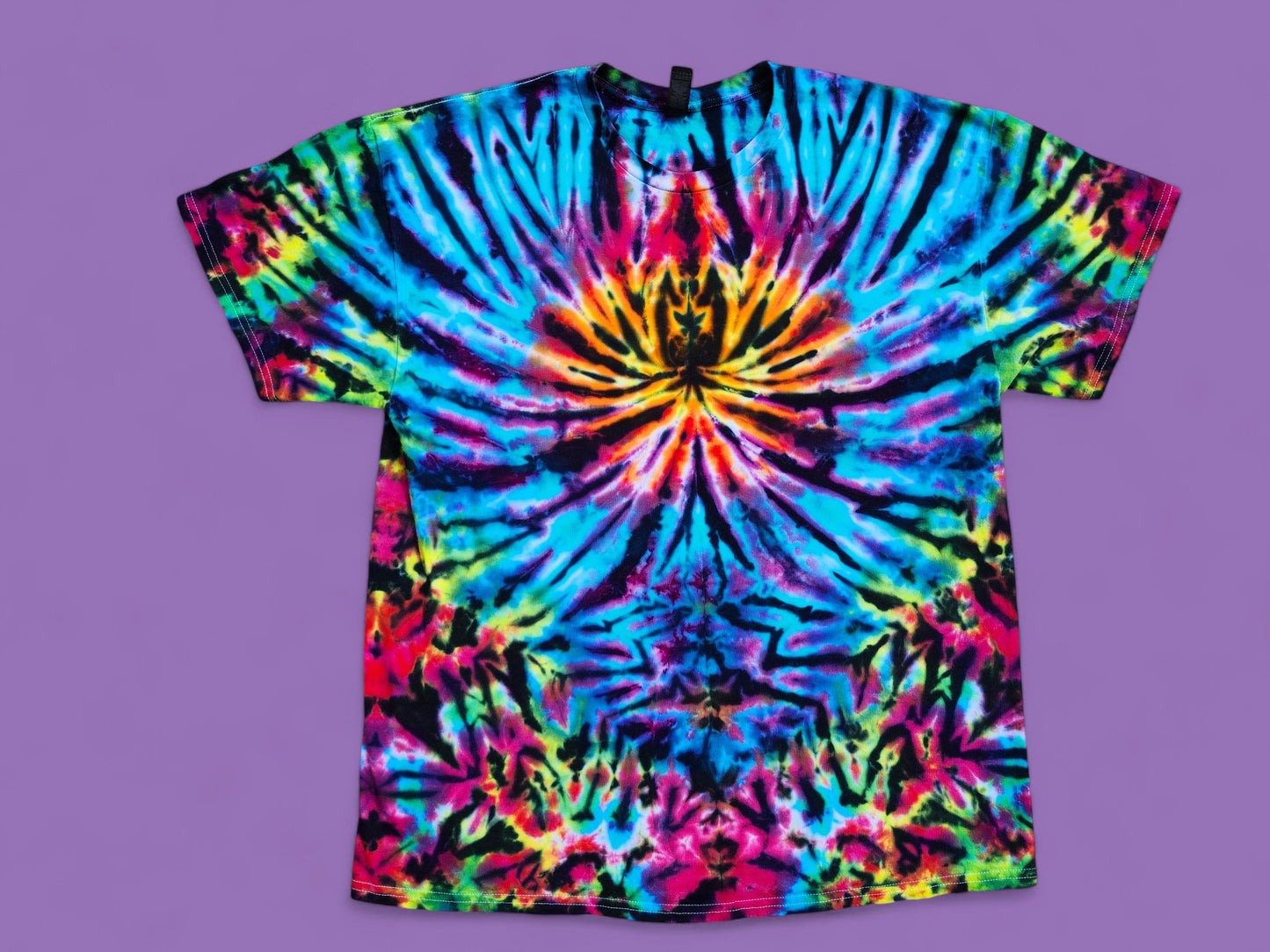 Psychedelic Tie Dye Color Burst T Shirt, ADULT XL. Funky and cool for the Holiday Season, Great Gift Idea, Stocking Stuffer.