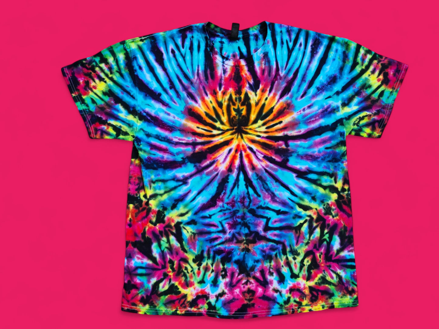 Psychedelic Tie Dye Color Burst T Shirt, ADULT XL. Funky and cool for the Holiday Season, Great Gift Idea, Stocking Stuffer.