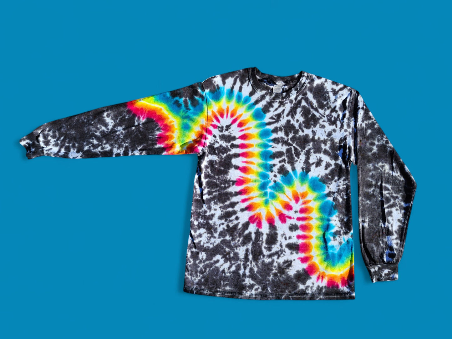 Tie Dye Long Sleeve Shirt in the Rainbow Wave.  Adult Size Medium.