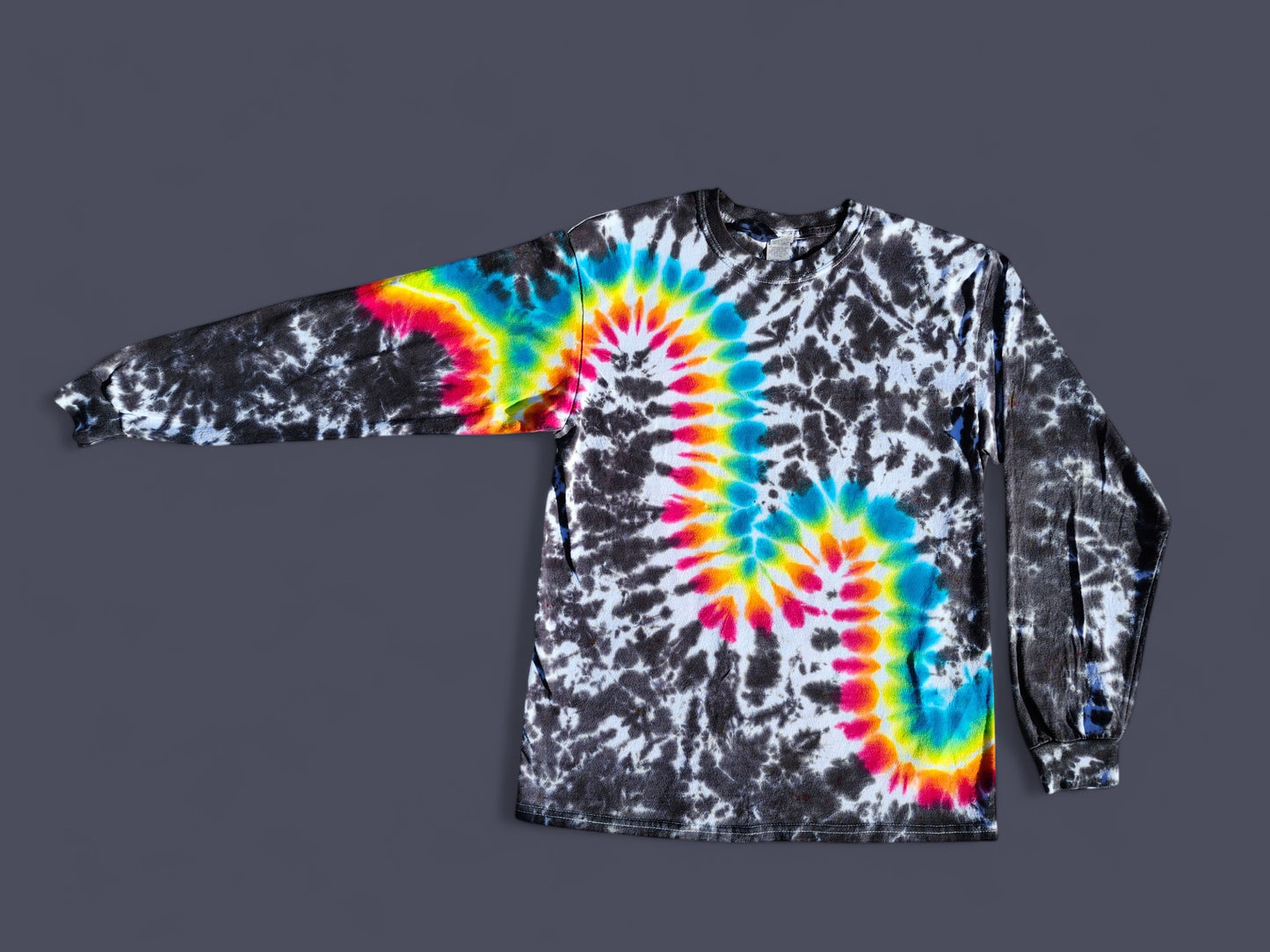 Tie Dye Long Sleeve Shirt in the Rainbow Wave.  Adult Size Medium.