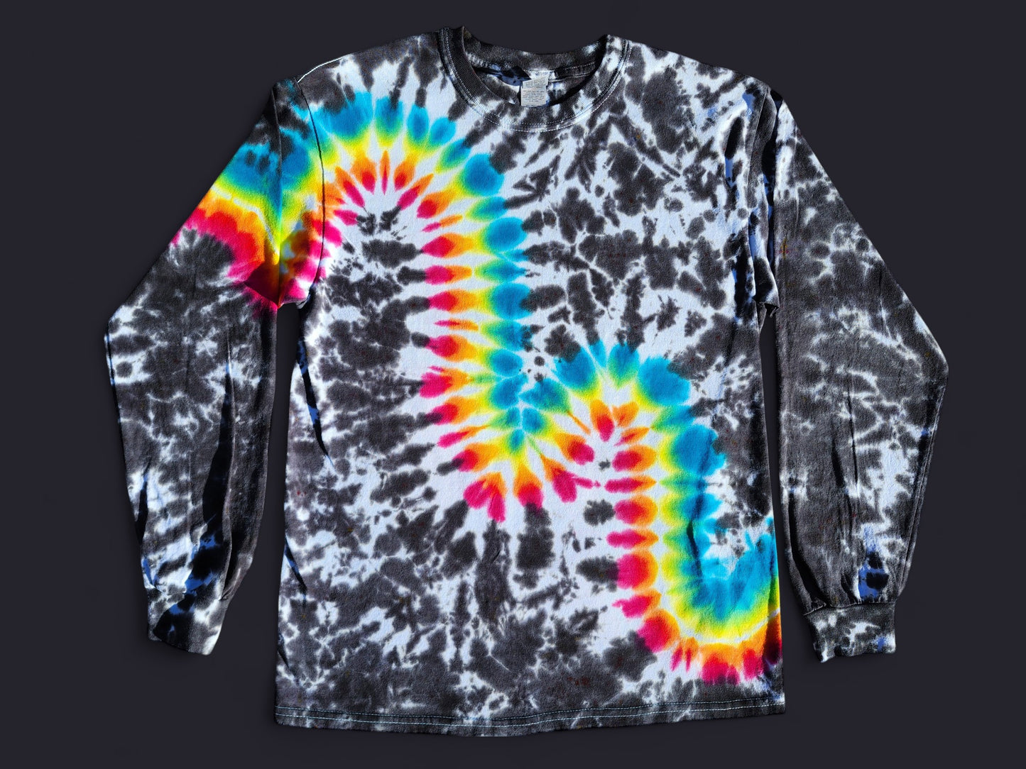 Tie Dye Long Sleeve Shirt in the Rainbow Wave.  Adult Size Medium.