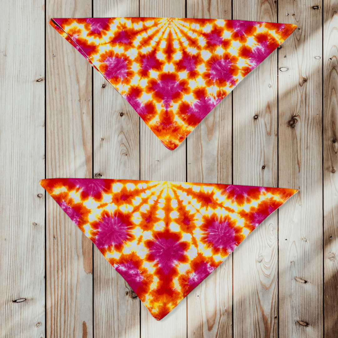 Pair of Tie Dye Bandanas / Handkerchiefs in The Shining Sun Design.  A great Stocking Stuffer For The Upcoming Holiday Season