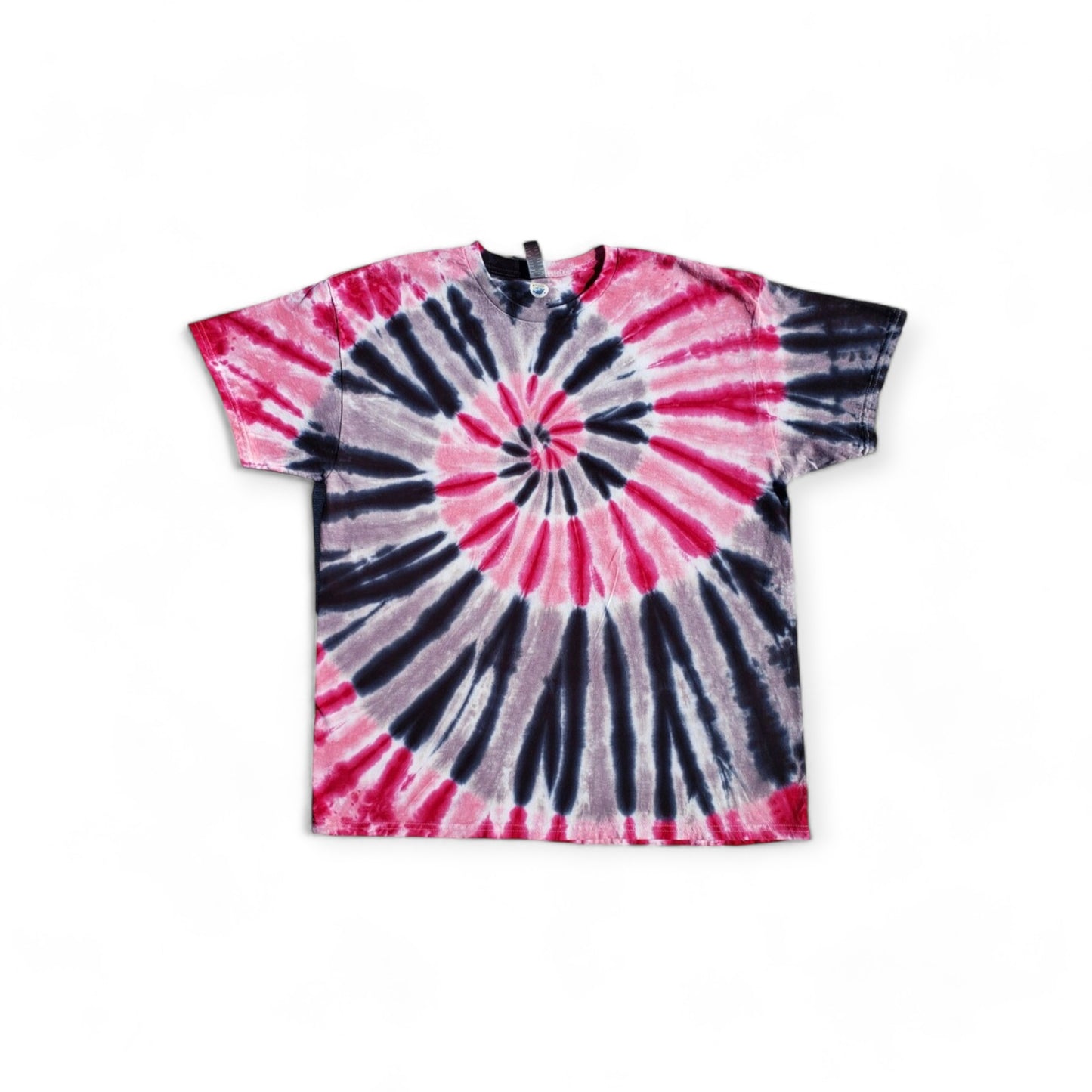 Abstract Tie Dye Spiral T-Shirt in Pinks, Black and Gray