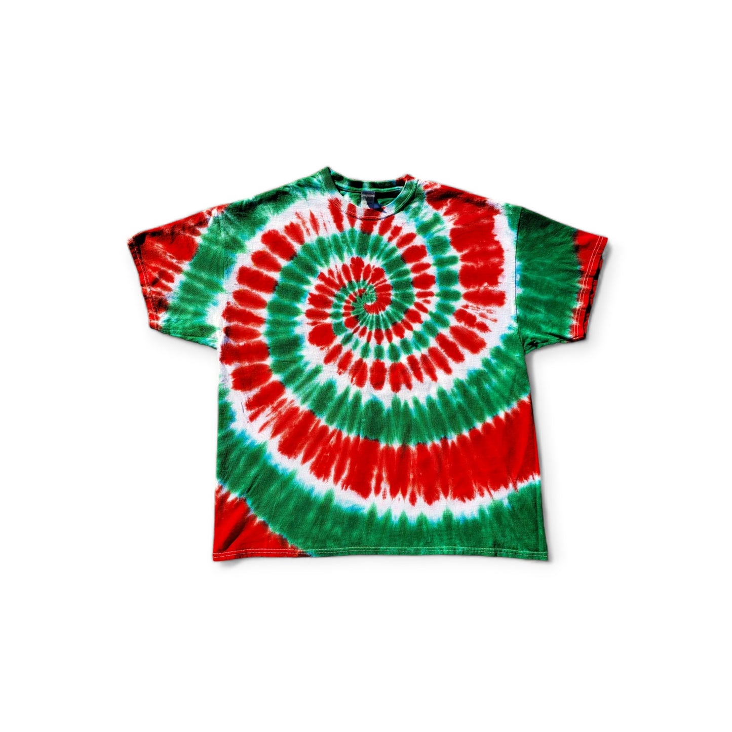 Merry Christmas Red, Green and White Spiral Tie Dye T-shirt