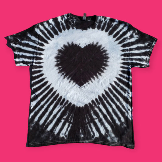 The Black and White Heart Tie Dye Tee. ADULT SIZES