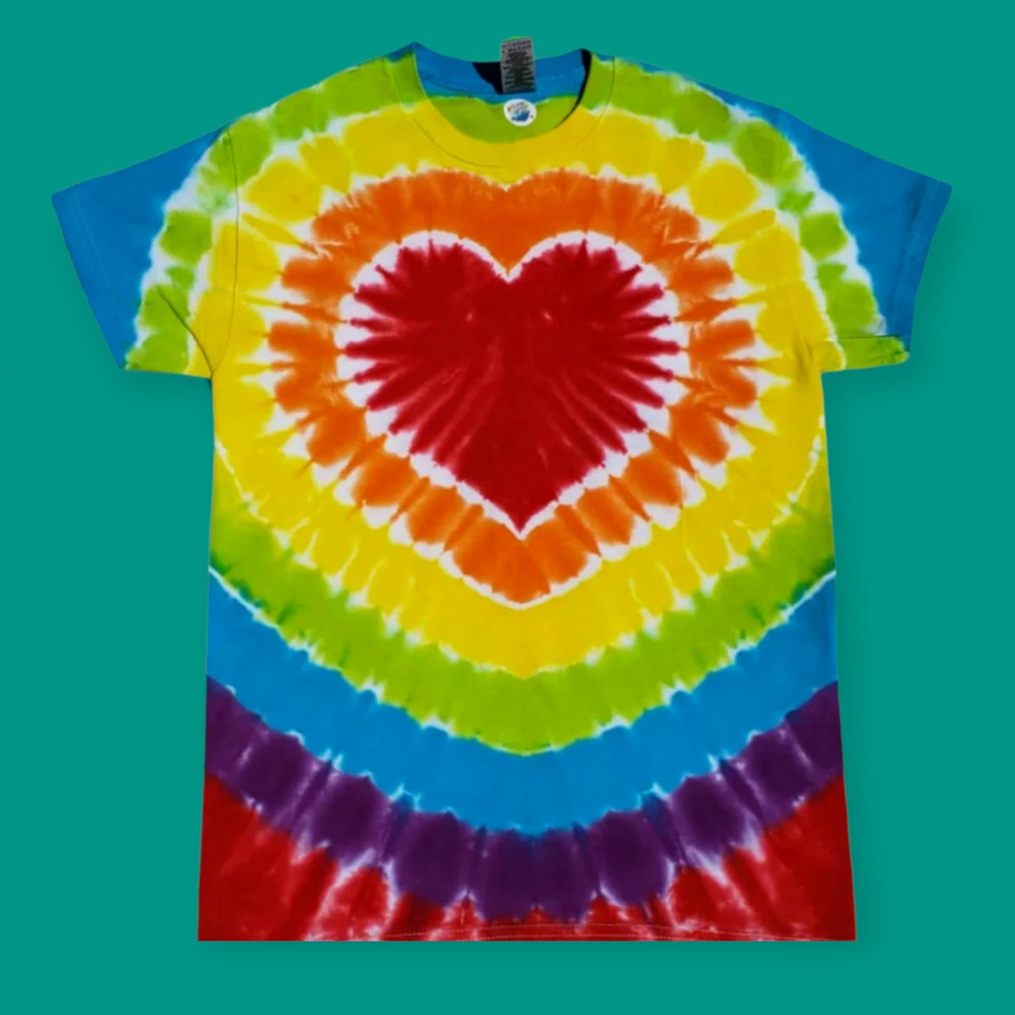 Tie Dye Bright Rainbow Heart Tee Shirt