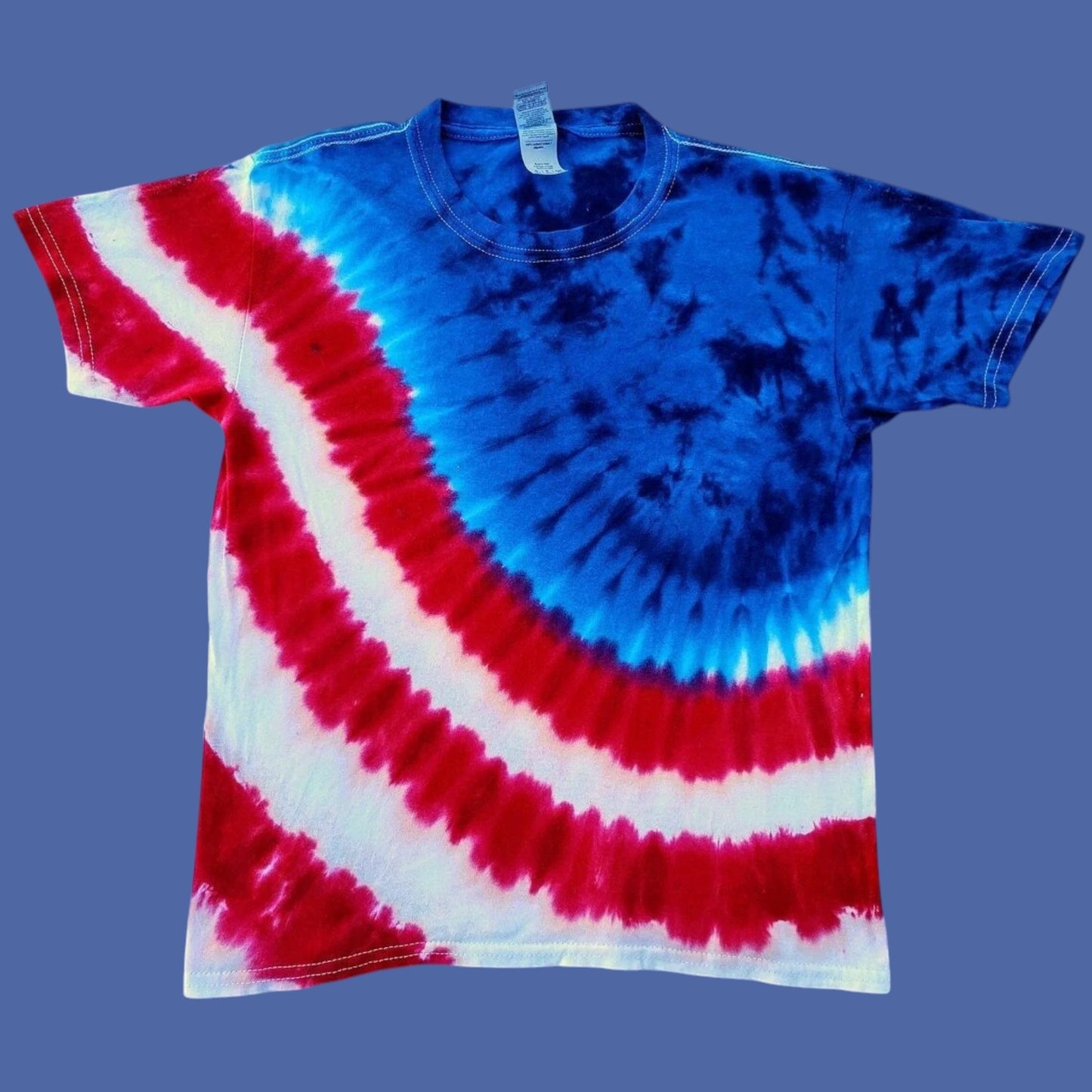 Red, White, and Blue Flag Waving Tie Dye Shirt