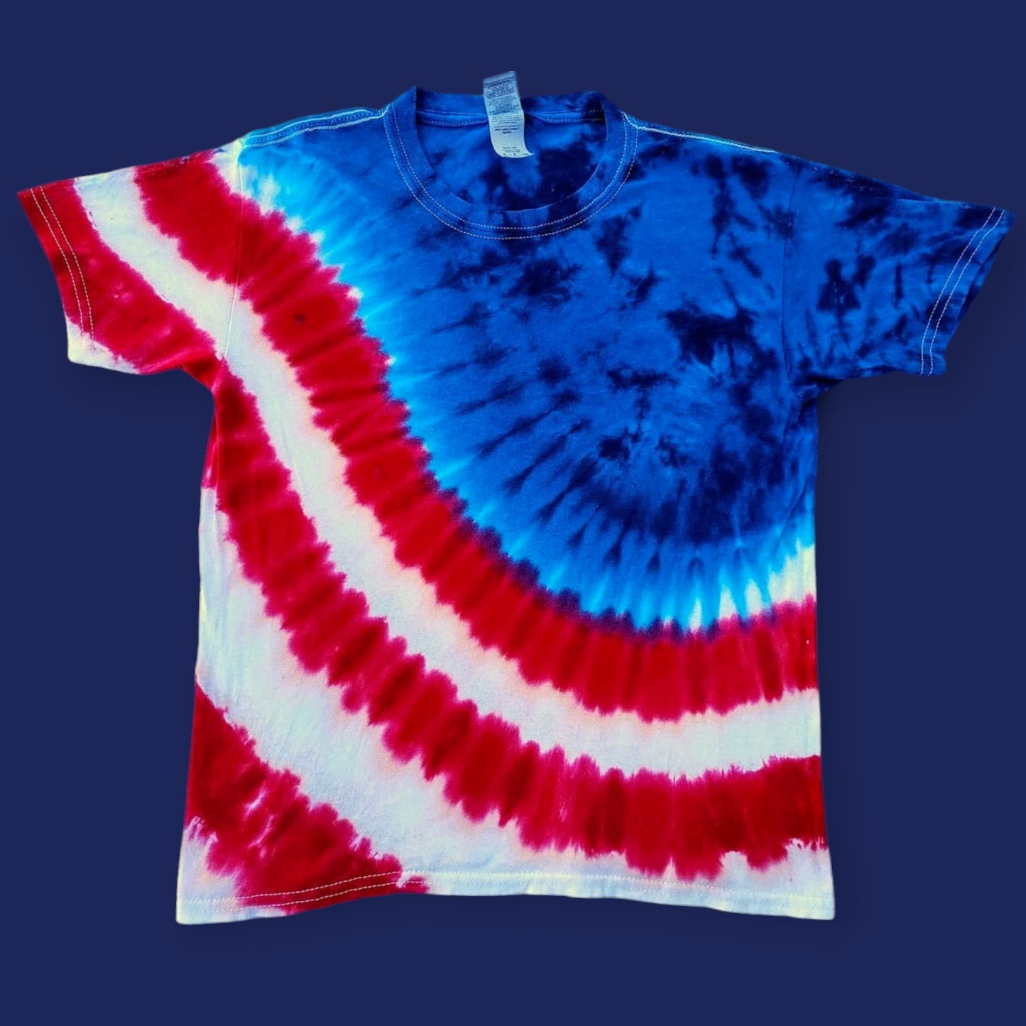 Red, White, and Blue Flag Waving Tie Dye Shirt