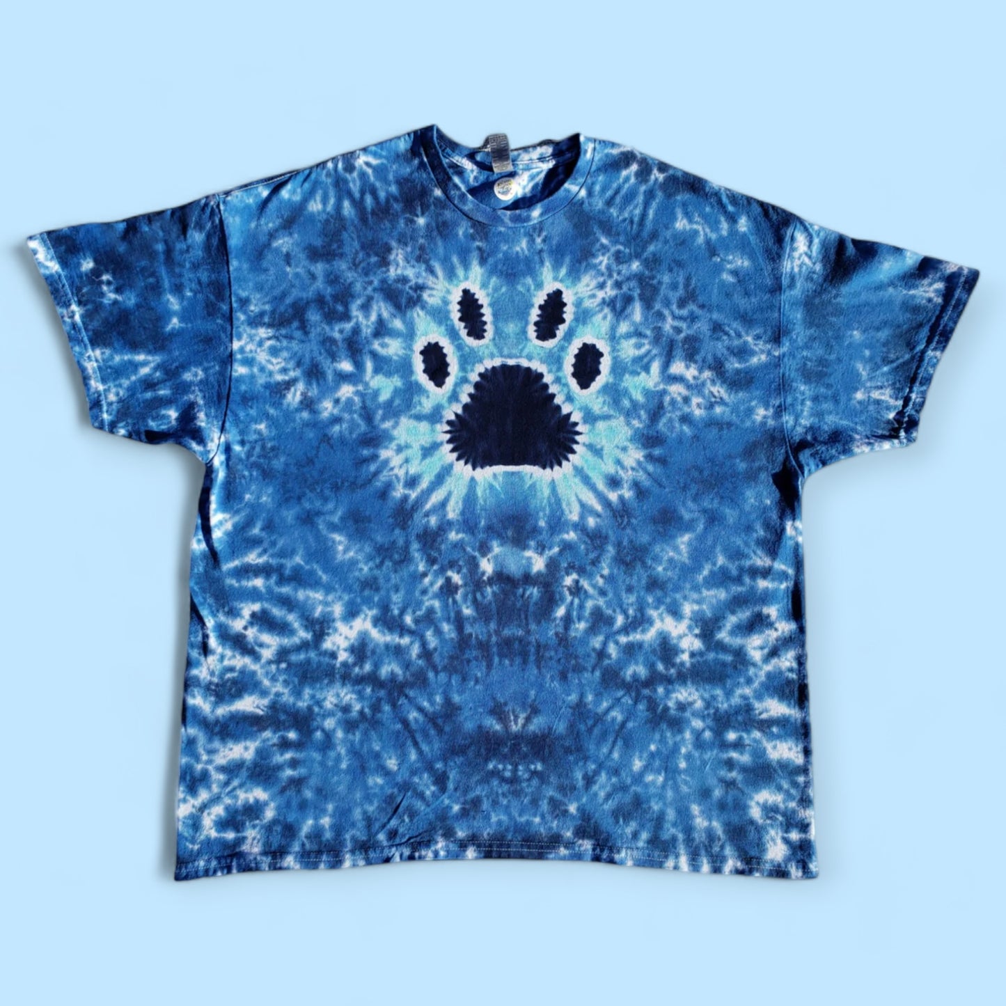 Handmade Blue Tie Dye Paw Print Tee