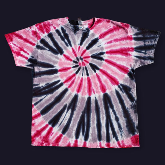 Abstract Tie Dye Spiral T-Shirt in Pinks, Black and Gray