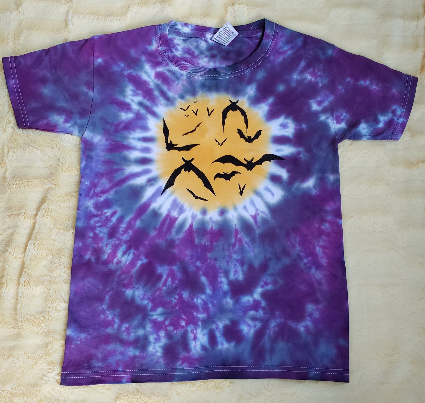 Handmade Spooky Groovy Halloween Moon Bat Tie Dye Shirt