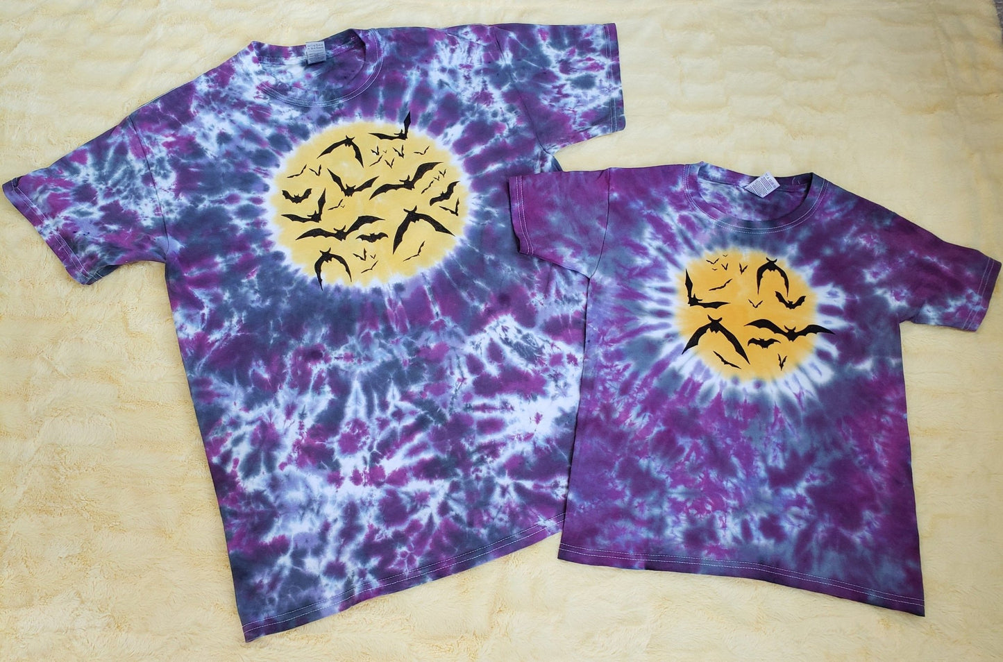 Handmade Spooky Groovy Halloween Moon Bat Tie Dye Shirt