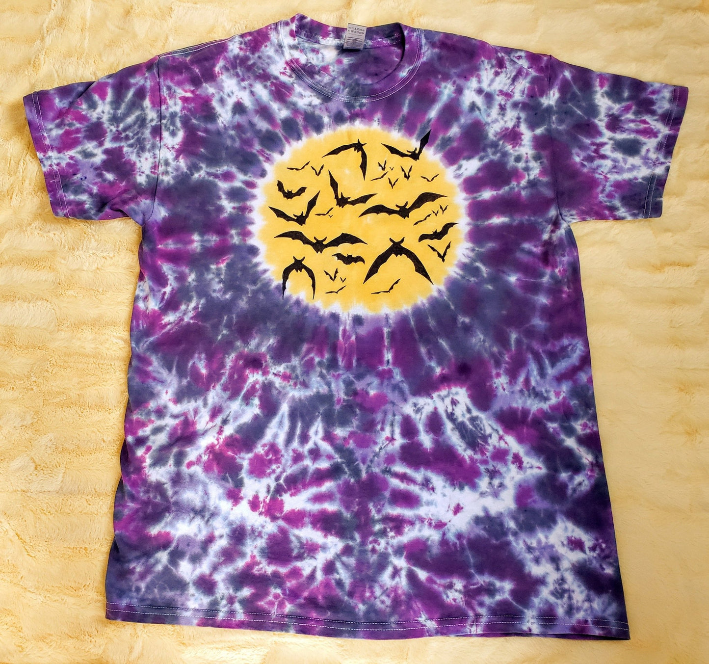 Handmade Spooky Groovy Halloween Moon Bat Tie Dye Shirt