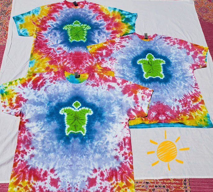 Green Sea Turtle on a Rainbow Sea Tie Dye Shirt