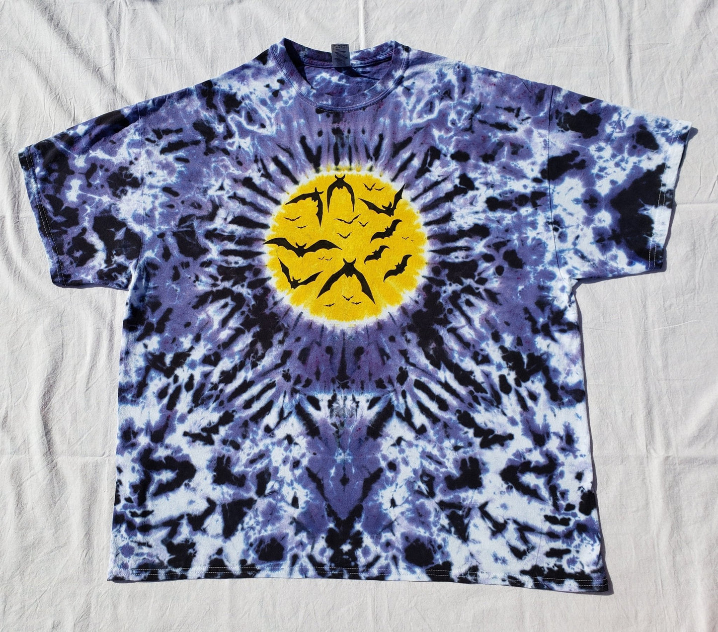 Handmade Spooky Groovy Halloween Moon Bat Tie Dye Shirt