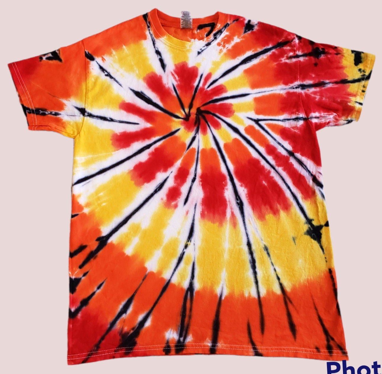 Tie Dye Spiral Shirt Fire Red, Bright Orange, Yellow.