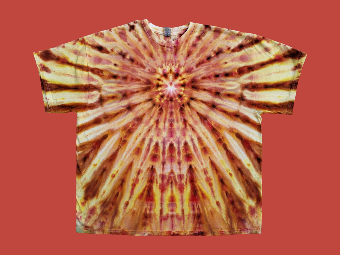 Radiant Sunburst Rust Orange Tie Dye T-Shirt - ADULT 2X