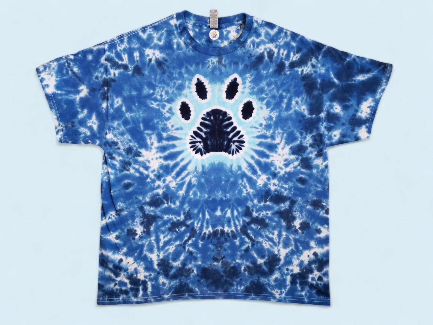 Handmade Blue Tie Dye Paw Print Tee