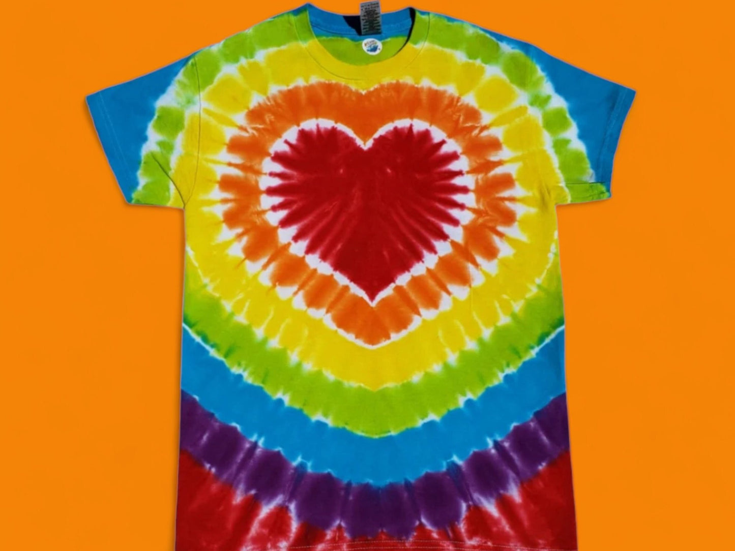 Tie Dye Bright Rainbow Heart Tee Shirt