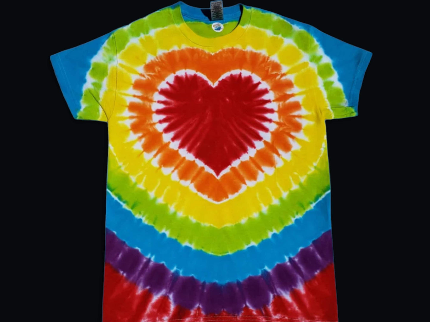 Tie Dye Bright Rainbow Heart Tee Shirt