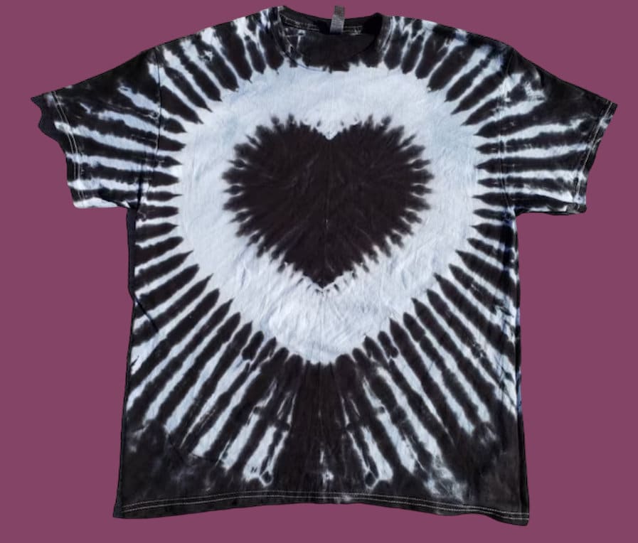 The Black and White Heart Tie Dye Tee. ADULT SIZES