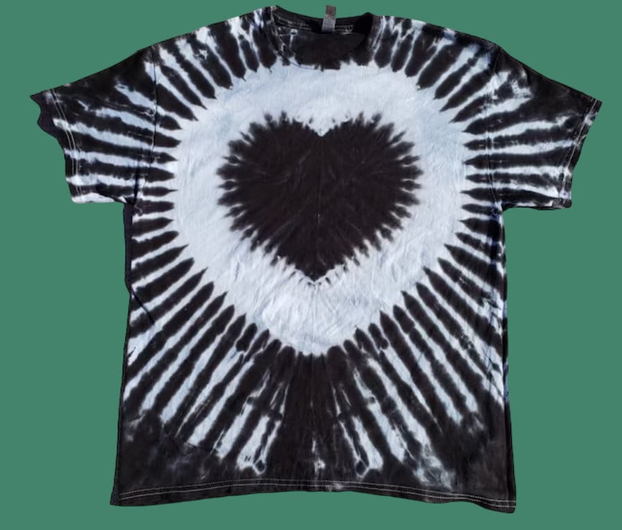 The Black and White Heart Tie Dye Tee. ADULT SIZES