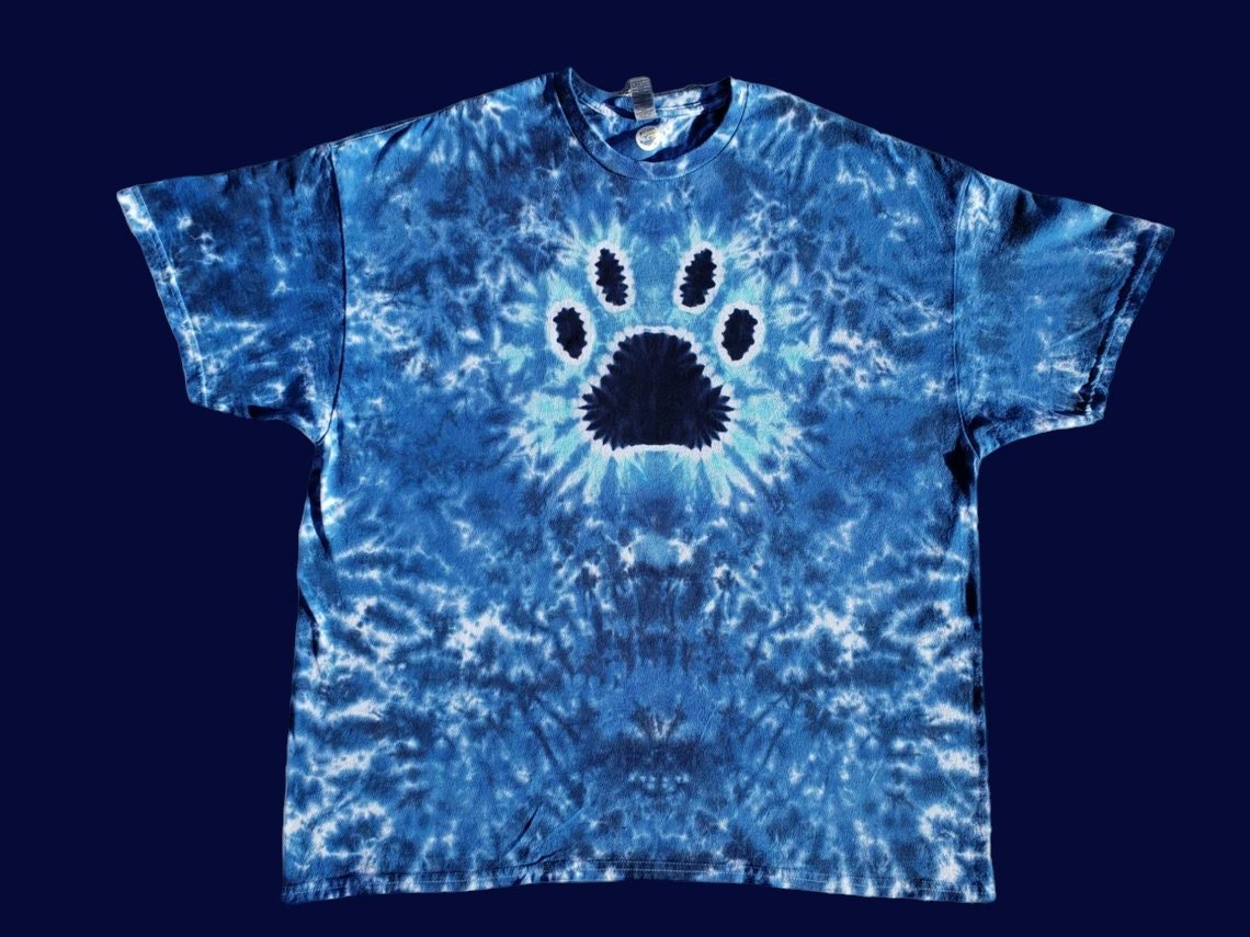 Handmade Blue Tie Dye Paw Print Tee