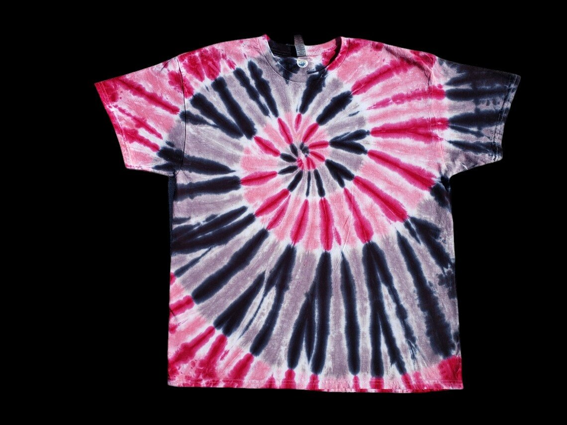 Abstract Tie Dye Spiral T-Shirt in Pinks, Black and Gray