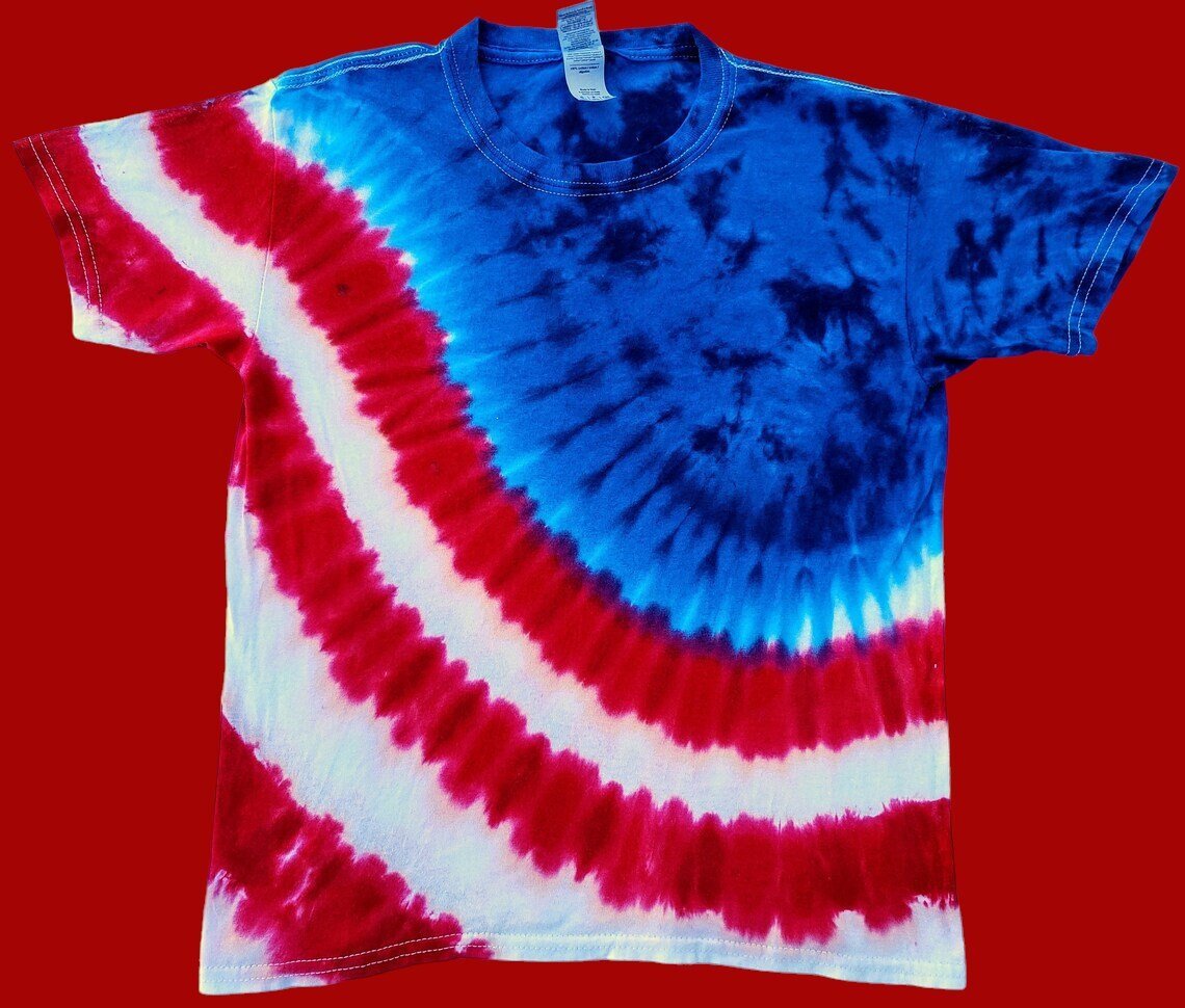 Red, White, and Blue Flag Waving Tie Dye Shirt