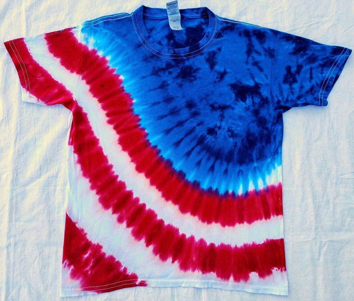 Red, White, and Blue Flag Waving Tie Dye Shirt