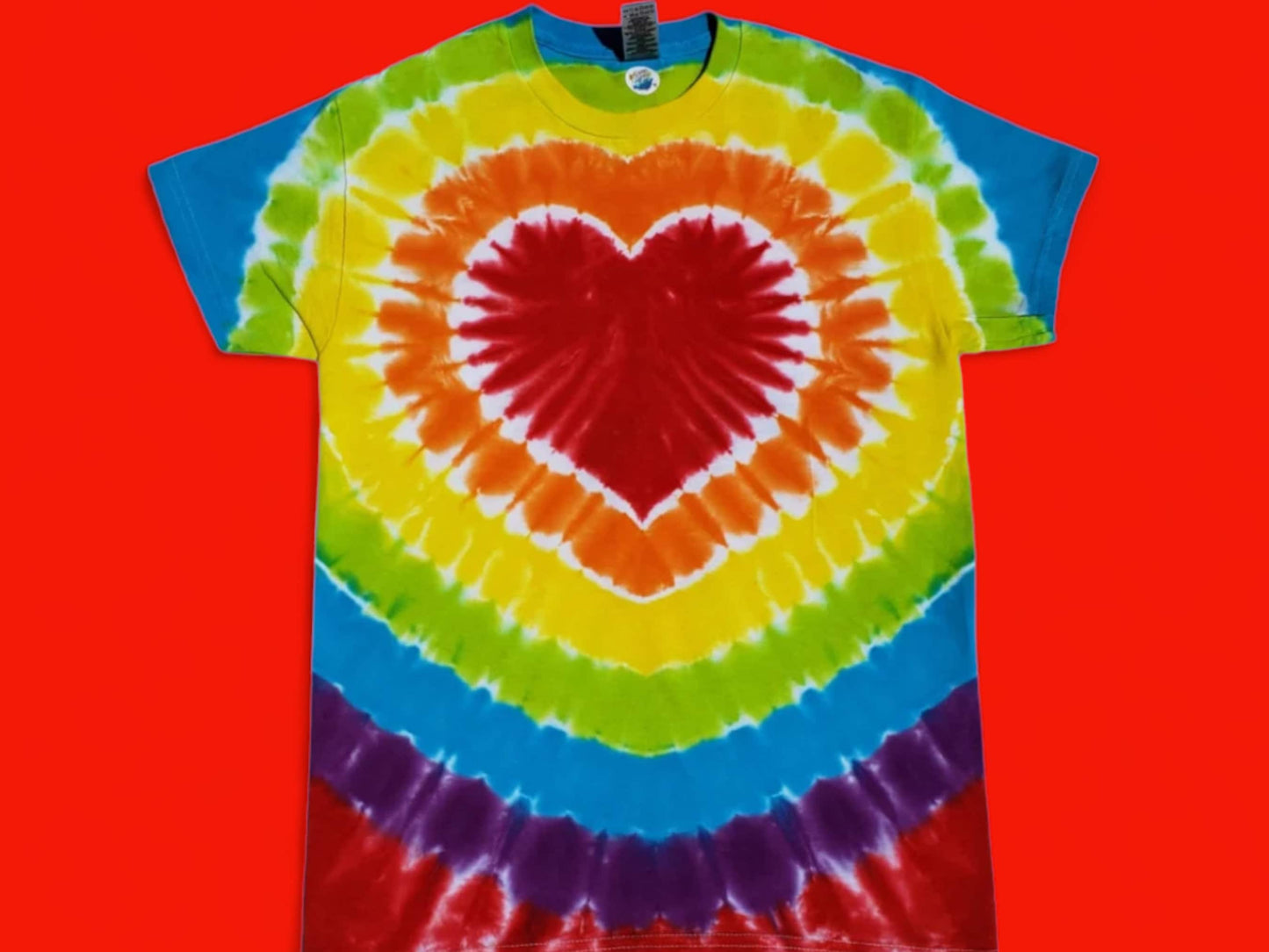 Tie Dye Bright Rainbow Heart Tee Shirt