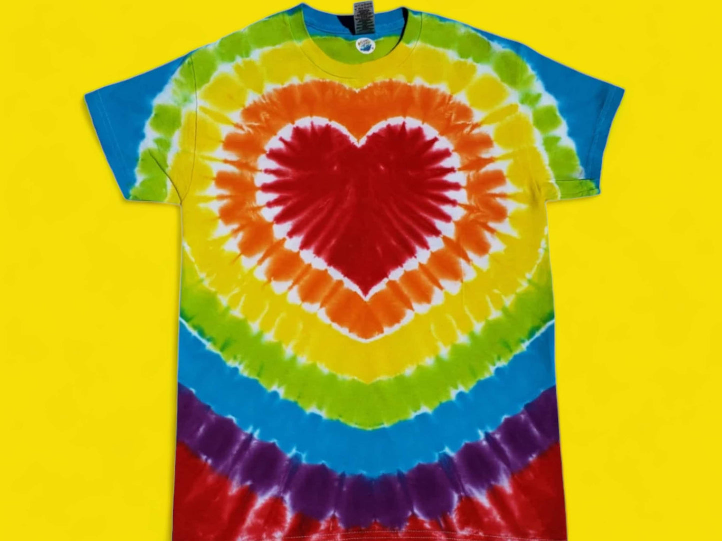 Tie Dye Bright Rainbow Heart Tee Shirt