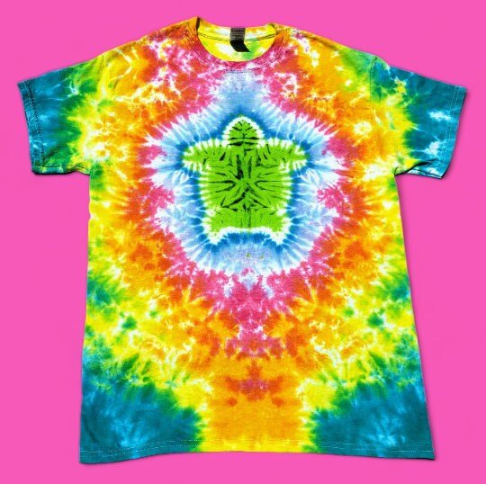 Green Sea Turtle on a Rainbow Sea Tie Dye Shirt