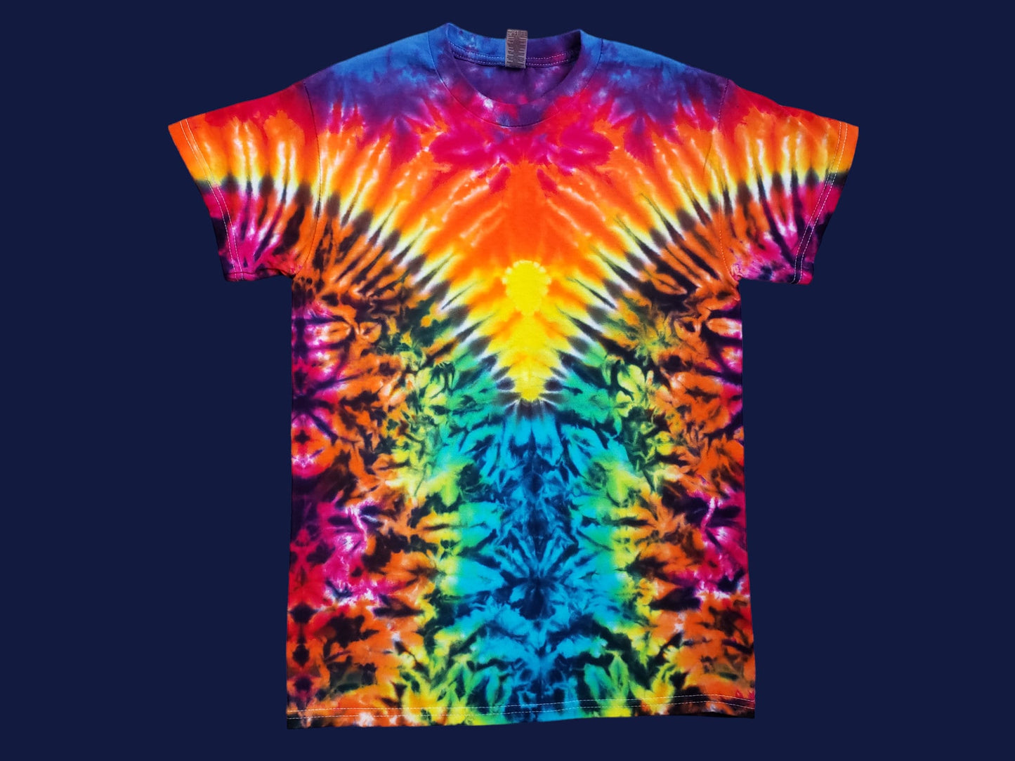 Psychedelic Handmade Tie Dye Shirt in a Mesmerizing Rainbow V Pattern ADULT Sizes