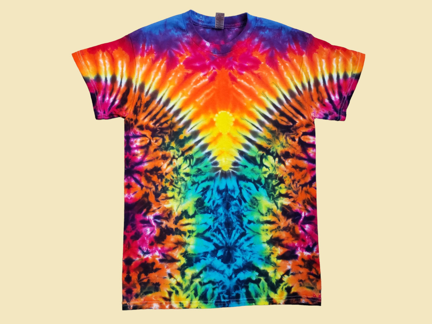 Psychedelic Handmade Tie Dye Shirt in a Mesmerizing Rainbow V Pattern ADULT Sizes