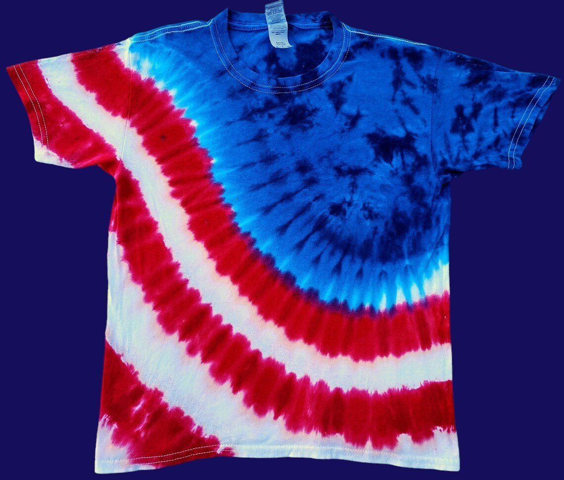 Red, White, and Blue Flag Waving Tie Dye Shirt