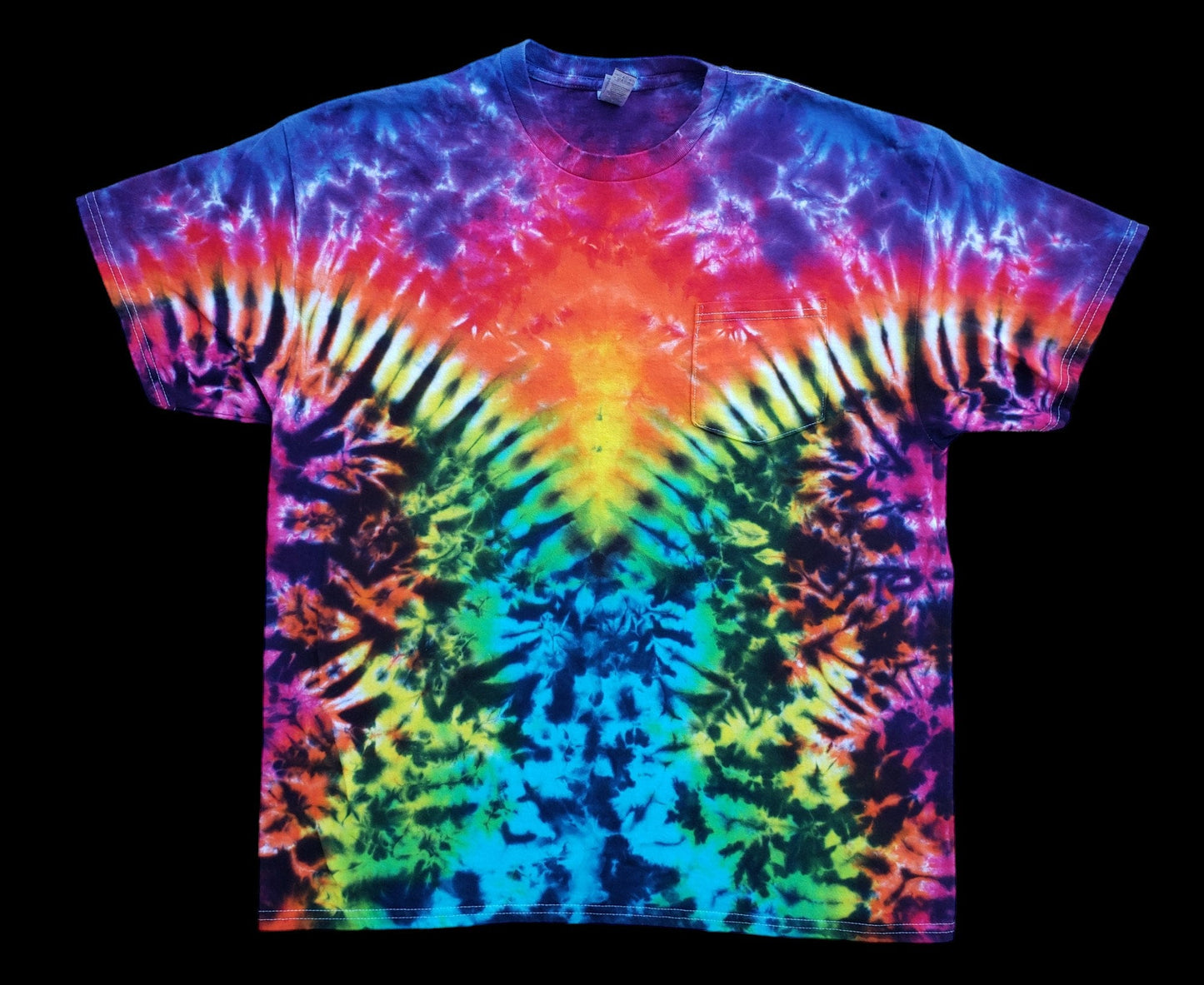 Psychedelic Handmade Tie Dye Shirt in a Mesmerizing Rainbow V Pattern ADULT Sizes