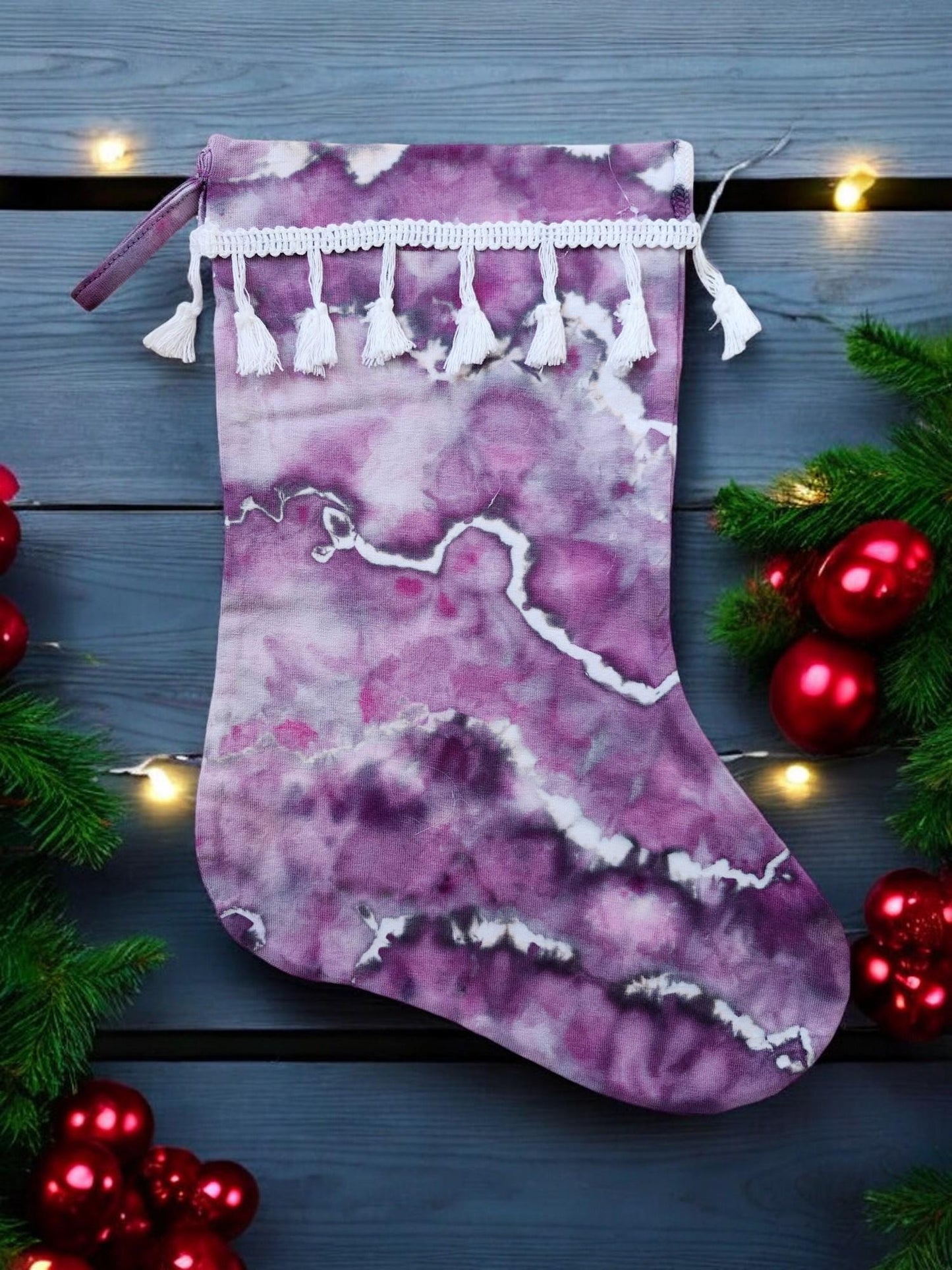 Ice Tie Dye Handmade Christmas Stocking Unique Gift Idea For The Holiday Season **EGGPLANT** Santa Claus, Stocking Stuffer, Home Decor Style